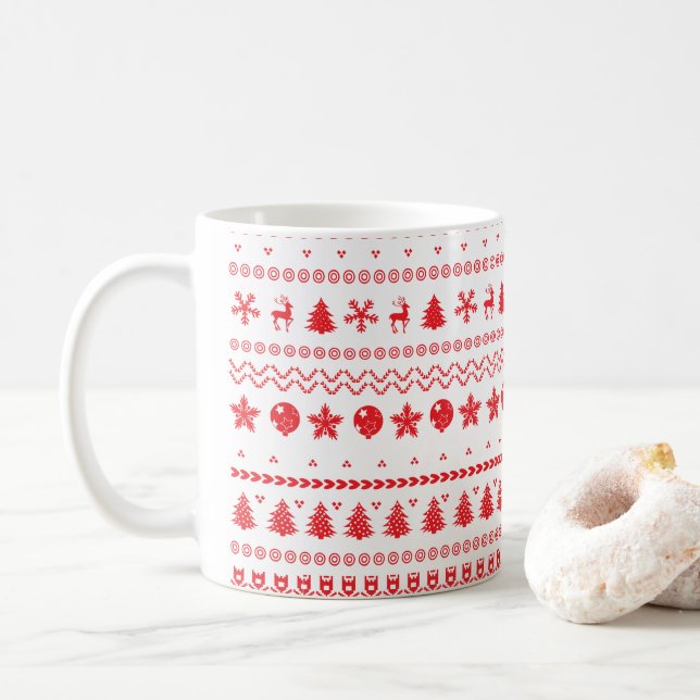 Funny Ugly  Merry Christmas pattern Coffee Mug (With Donut)