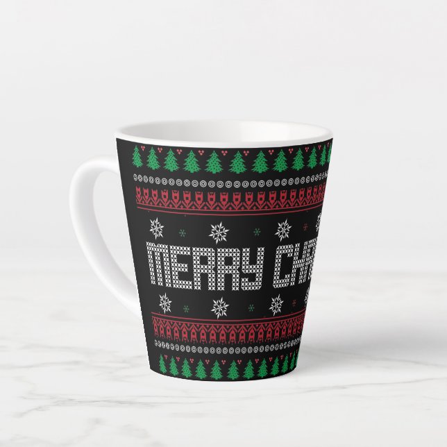 Funny Ugly  Merry Christmas pattern Latte Mug (Left Angle)