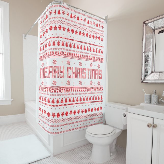Funny Ugly  Merry Christmas pattern Shower Curtain (In Situ)