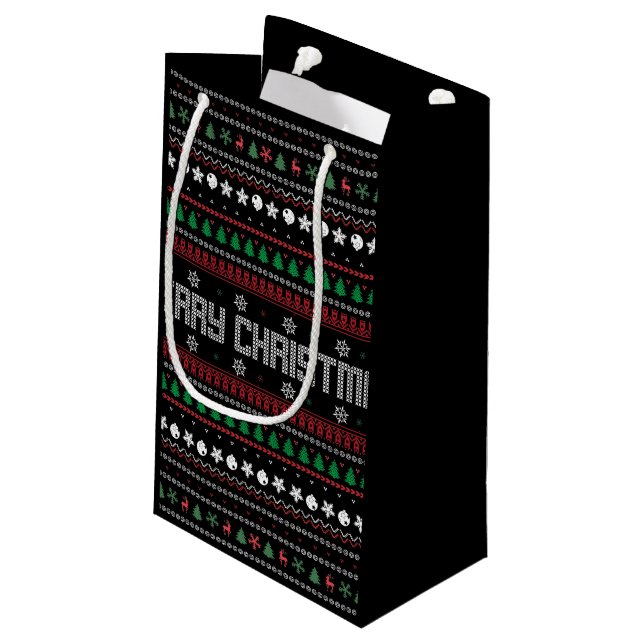 Funny Ugly  Merry Christmas pattern Small Gift Bag (Back Angled)