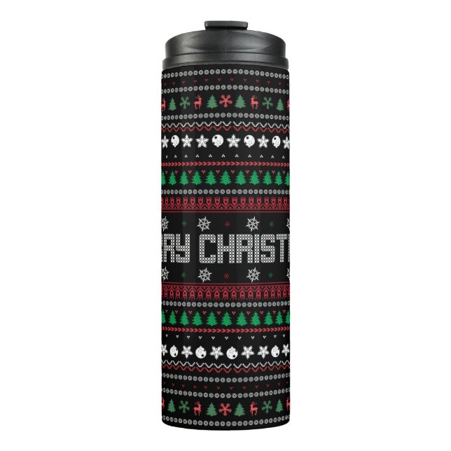 Funny Ugly  Merry Christmas pattern Thermal Tumbler (Front)