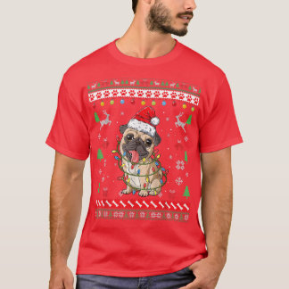 Funny Ugly Sweater Christmas Lights Pug Santa Dog
