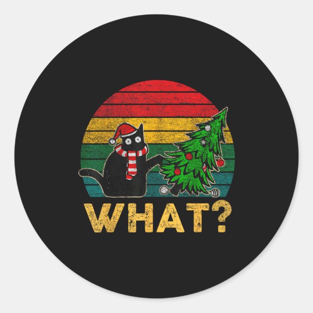 Funny Ugly Sweater Christmas Shirt Naughty Cat San Classic Round Sticker (Front)