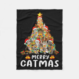 Funny Ugly Sweater Christmas Tree Shirt Cat Lights Fleece Blanket
