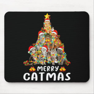 Funny Ugly Sweater Christmas Tree Shirt Cat Lights Mouse Mat