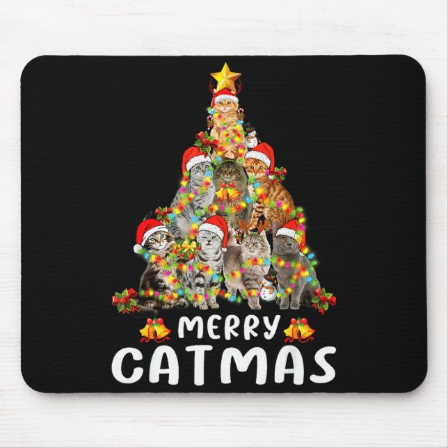 Funny Ugly Sweater Christmas Tree Shirt Cat Lights Mouse Mat (Front)