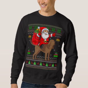 Funny Ugly Xmas Santa Riding Bloodhound Dog Christ Sweatshirt