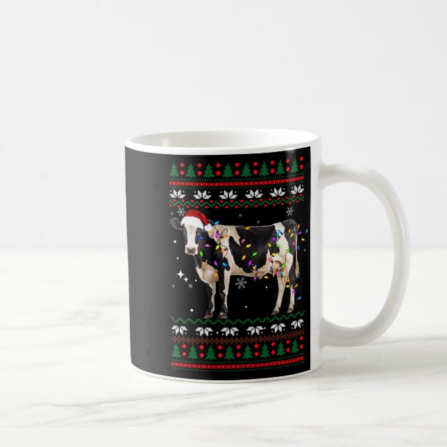 Funny Ugly Xmas Sweater Dairy Cow Farmer Lights Ch Coffee Mug (Right)