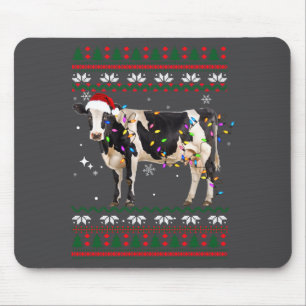 Funny Ugly Xmas Sweater Dairy Cow Farmer Lights Ch Mouse Mat