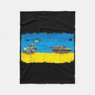Funny Ukrainian Farmer Pulling Tank With Tractor  Fleece Blanket