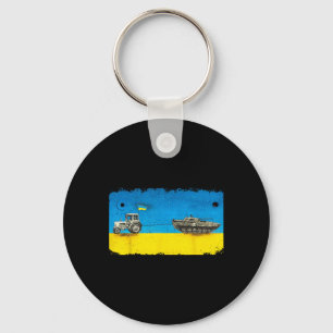 Funny Ukrainian Farmer Pulling Tank With Tractor Key Ring
