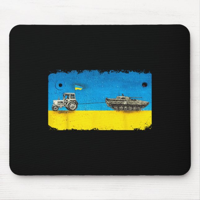 Funny Ukrainian Farmer Pulling Tank With Tractor  Mouse Mat (Front)