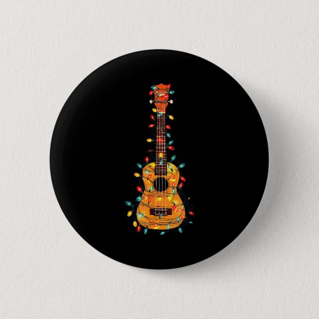 Funny Ukulele Christmas Graphics Lights Lover Play 6 Cm Round Badge (Front)