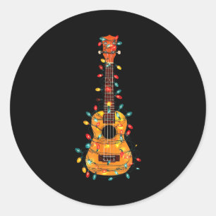 Funny Ukulele Christmas Graphics Lights Lover Play Classic Round Sticker