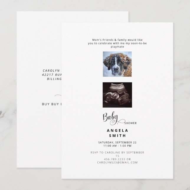 Funny Ultrasound & Dog Photo Baby Shower Invitation (Front/Back)