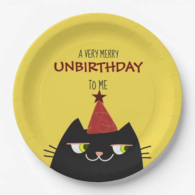 Funny Unbirthday Cat Party Paper Plate (Front)