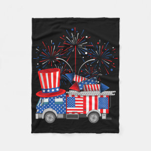 Funny Uncle Sam Firetruck And Fireworks Usa Flag 4 Fleece Blanket