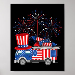 Funny Uncle Sam Firetruck And Fireworks Usa Flag 4 Poster