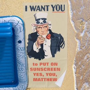 Funny Uncle Sam Patriotic Custom Message Beach Towel