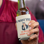 Funny Uncle Sam Patriotic Custom Message Can Cooler<br><div class="desc">Perfect for 4th of July Parties and American history buffs,  this foam can sleeve can be customised with your own message in the red lettering below the graphic. It's made to look like the classic recruiting poster with an illustration of a a vintage Uncle Sam.</div>