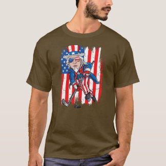 Funny Uncle Sam Playing Ice Hockey American Flag T-Shirt