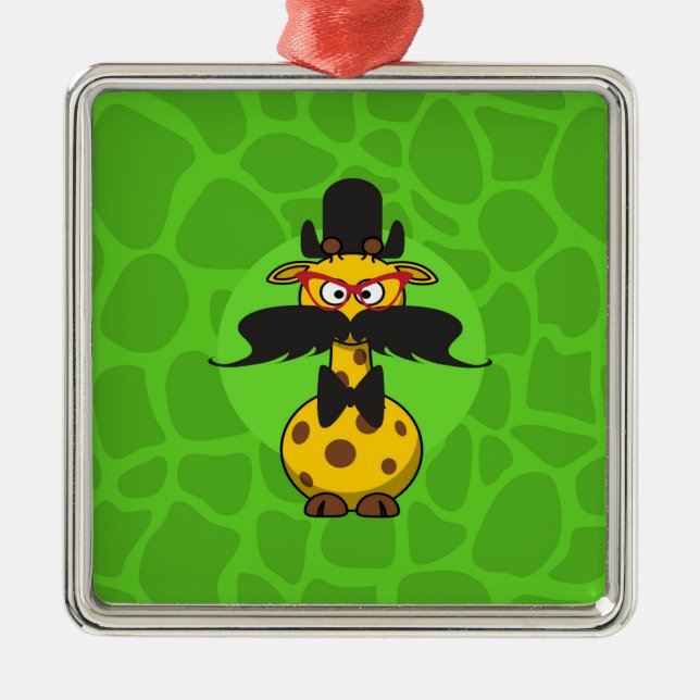 Funny Undercover Giraffe in Moustache Disguise Metal Tree Decoration (Front)