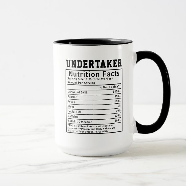 Funny Undertaker Nutrition Facts Mortuary Gift Mug (Right)
