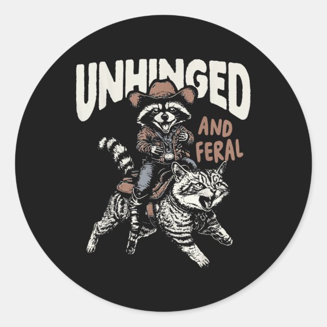 Funny Unhinged And Feral Racoon Cowboy Western Vi Classic Round Sticker (Front)