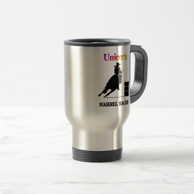 Funny Unicorn Barrel Racer Travel Mug (Front Right)