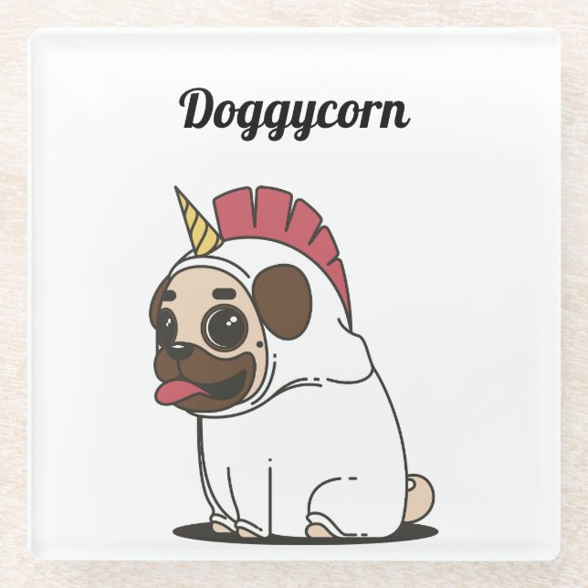 Funny Unicorn - Doggycorn Glass Coaster (Front)