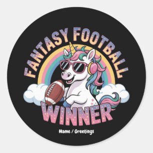 Funny Unicorn Fantasy Football Winner 2025 Style Classic Round Sticker