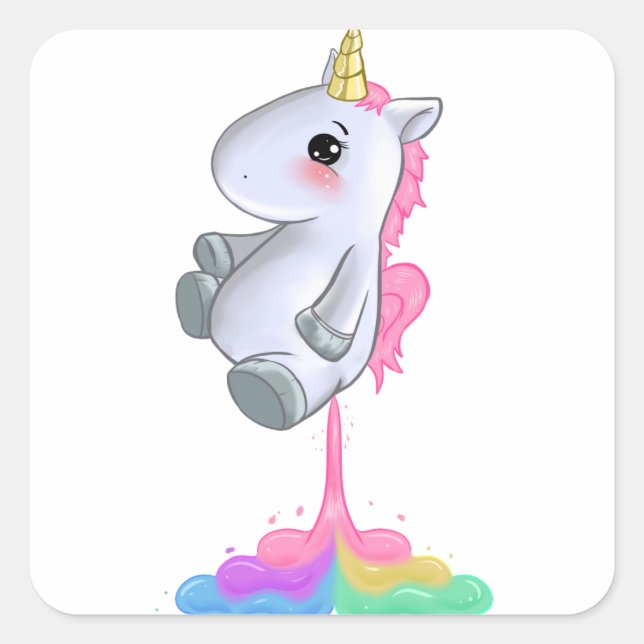 Funny Unicorn farting Rainbow Colours Fart Gift Square Sticker (Front)