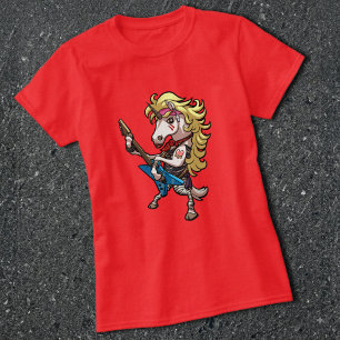 Funny Unicorn Glam Metal Hard Rock Guitar Cartoon T-Shirt