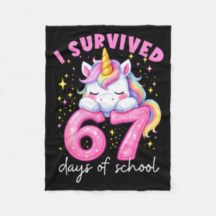 Funny Unicorn I Survived 67 Days Of School Meme Fo Fleece Blanket