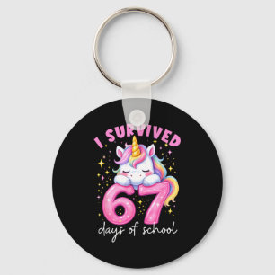 Funny Unicorn I Survived 67 Days Of School Meme Fo Key Ring