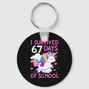 Funny Unicorn I Survived 67 Days Of School Meme Fo Key Ring