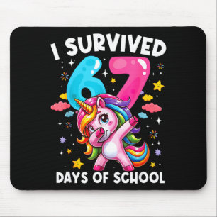 Funny Unicorn I Survived 67 Days Of School Meme Fo Mouse Mat