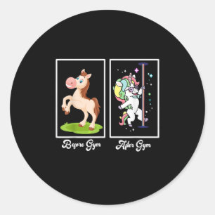 Funny Unicorn Illustration Before After Gym Classic Round Sticker