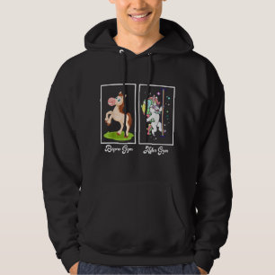 Funny Unicorn Illustration Before After Gym Hoodie
