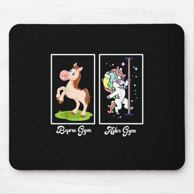 Funny Unicorn Illustration Before After Gym Mouse Mat (Front)
