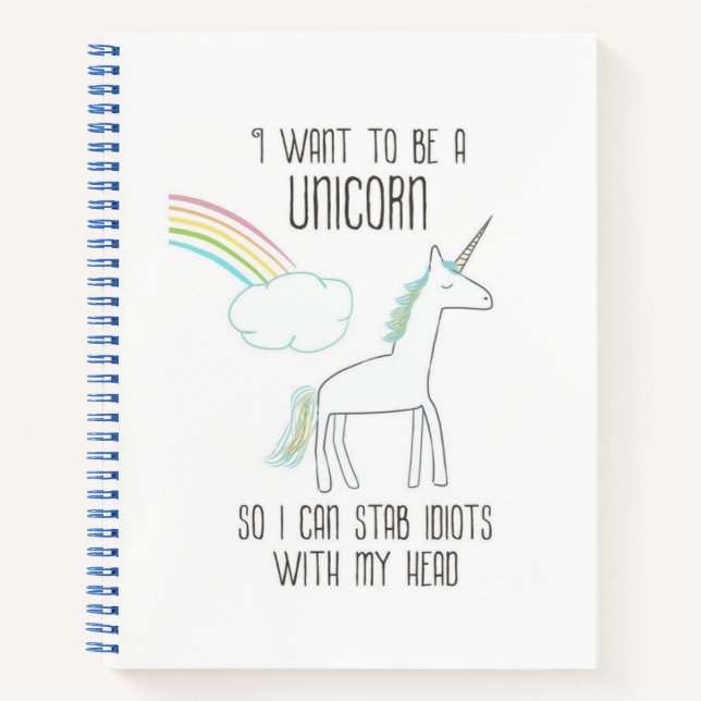 Funny Unicorn Illustration with Saying Notebook (Front)