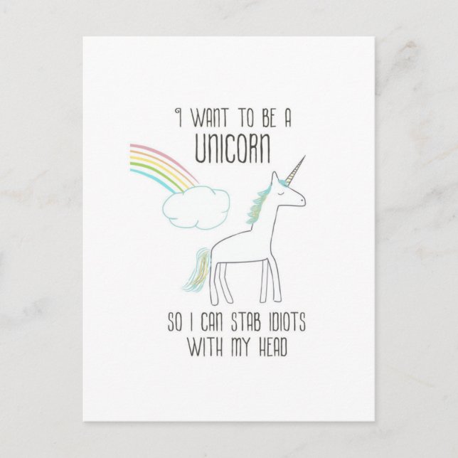 Funny Unicorn Illustration with Saying Postcard (Front)