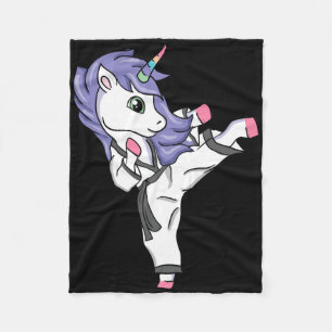 Funny Unicorn Karate Girl I Taekwondo Martial Arts Fleece Blanket