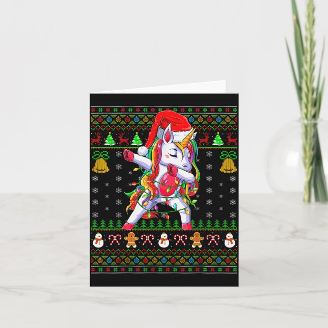Funny Unicorn Lover Xmas Santa Hat Unicorn Ugly Ch Card (Front)
