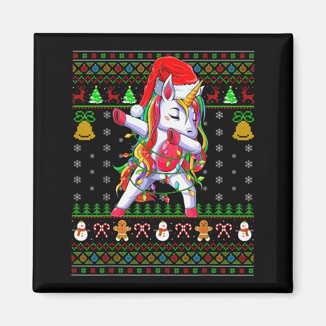 Funny Unicorn Lover Xmas Santa Hat Unicorn Ugly Ch Magnet (Front)