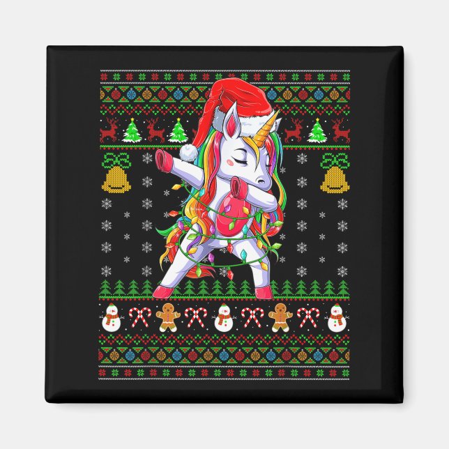 Funny Unicorn Lover Xmas Santa Hat Unicorn Ugly Ch Magnet (Front)