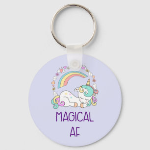 Funny Unicorn Magical AF with Girly Decorations Key Ring