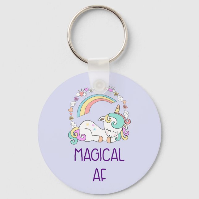 Funny Unicorn Magical AF with Girly Decorations Key Ring (Front)