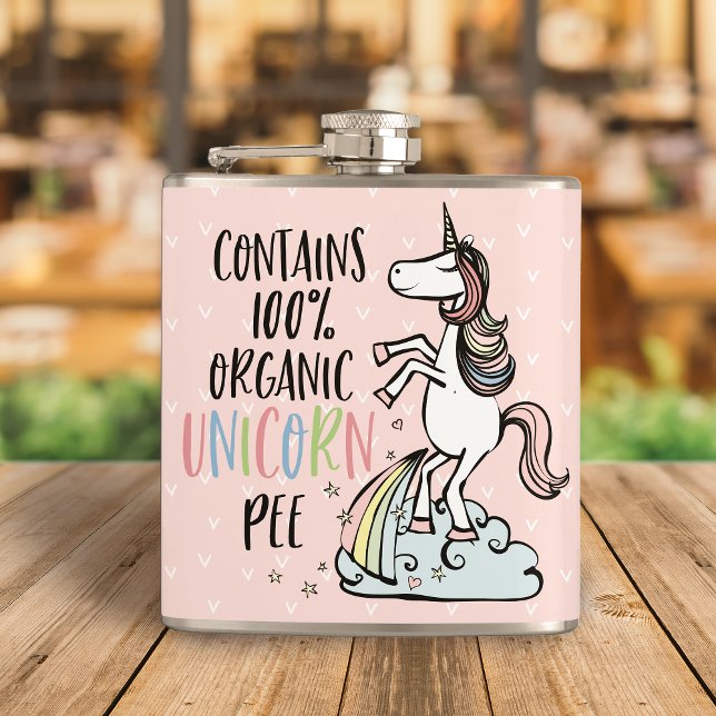 Funny Unicorn - Organic Unicorn Pee Hip Flask (Crack up your friends and work colleagues with this hilarious 100% organic unicorn pee flask.)