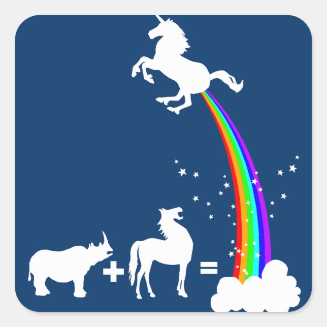 Funny unicorn origin square sticker (Front)